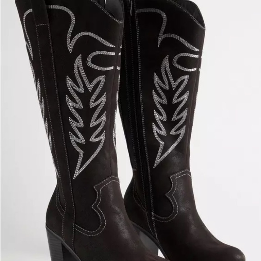 Torrid Black Western-Style Embroidered Boots